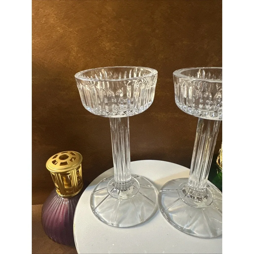 PAIR Shannon Crystal Pedestal Pillar Candle Holder Great Condition